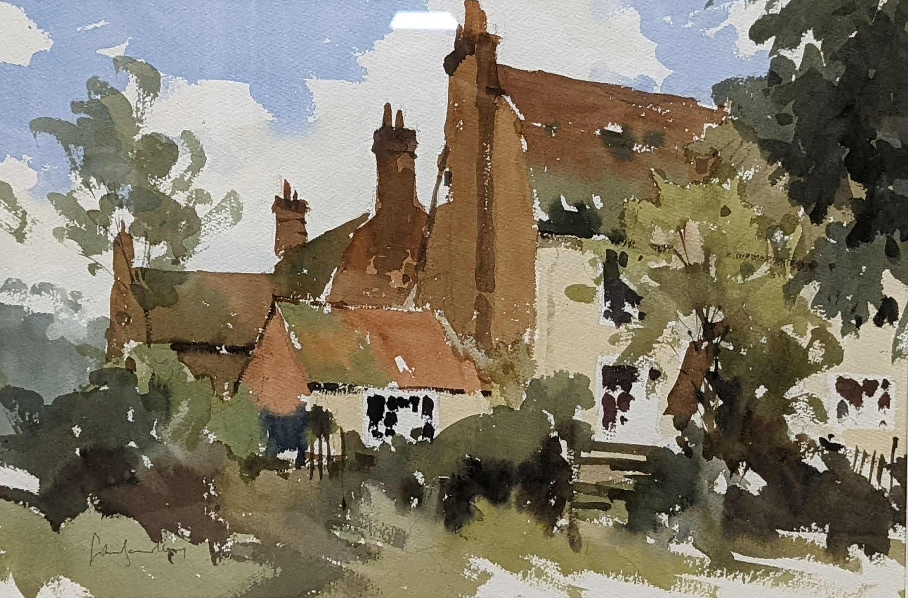 John Yardley (b.1933), watercolour, House and trees, signed, 34 x 51cm